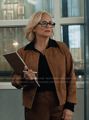 Laurel’s brown suede jacket on Elsbeth