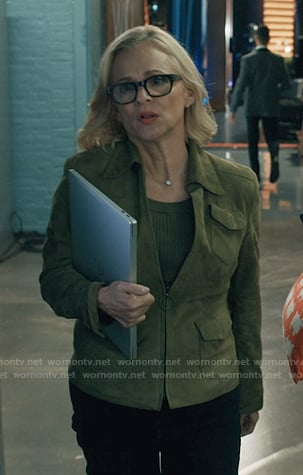 Laurel’s green suede zip jacket on Elsbeth