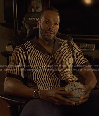 Lewis’s brown geometric print shirt on Reasonable Doubt