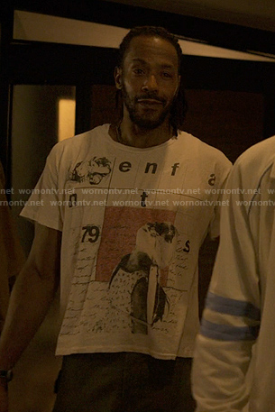 Lewis’s white print tee on Reasonable Doubt