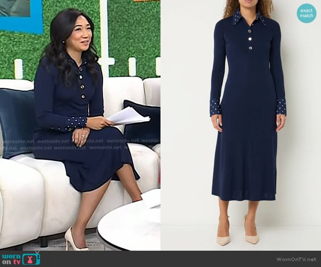 LK Bennett Rita Midnight Polka Dot Jersey Dress worn by Kathy Park on Today