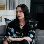 Lois’s black and blue floral shirt and pants set on General Hospital