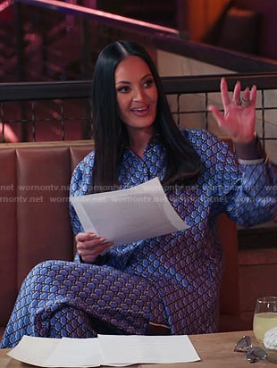 Losa’s blue print pajama shirt and pants on The Real Housewives of Salt Lake City