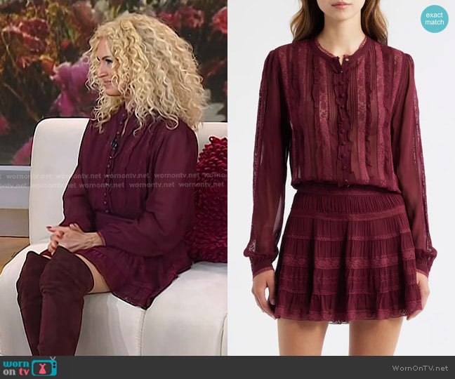 LoveShackFancy Alvynne Top in Oxblood worn by Kimberly Schlapman on Today