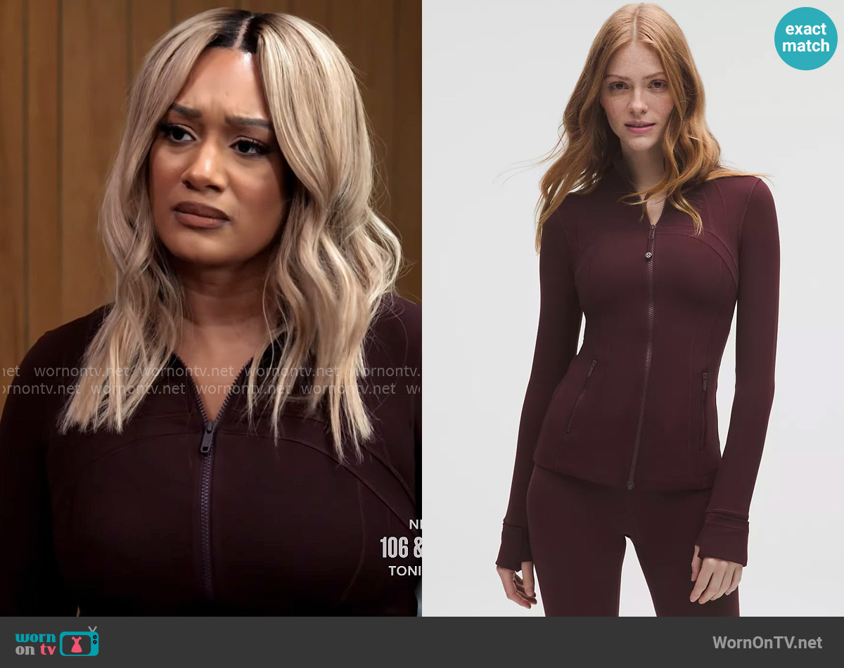 Lululemon Define Jacket in Goodnight Plum worn by Fatima (Crystal Hayslett) on Tyler Perrys Sistas