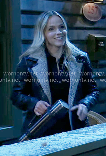 Lulu’s leather jacket with fleece lining on General Hospital
