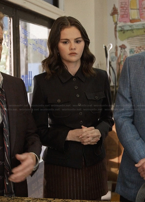 Mabel’s black button down jacket and skirt on Only Murders in the Building