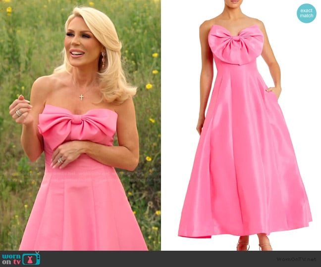 Mac Duggal Strapless A-Line Tea Length Statement Bow Midi Dress worn by Gretchen Rossi on The Real Housewives of Orange County