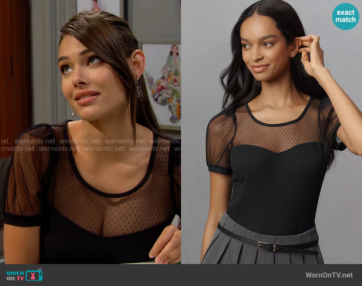 Maeve Sheer Yoke Sweetheart Top worn by Electra Forrester (Laneya Grace) on The Bold and the Beautiful