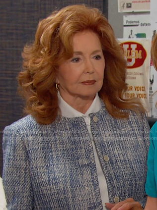 Maggie’s blue plaid jacket on Days of our Lives