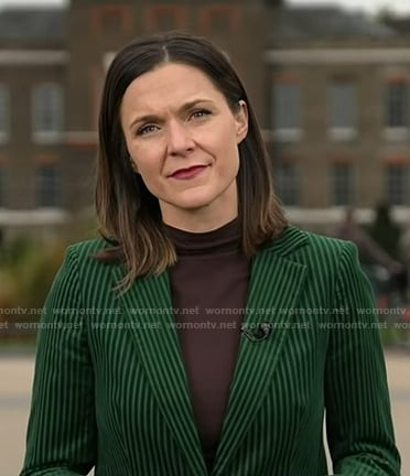 Maggie’s green stripe velvet blazer on Good Morning America