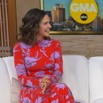 Maggie Rulli’s red floral dress and studded pumps on Good Morning America