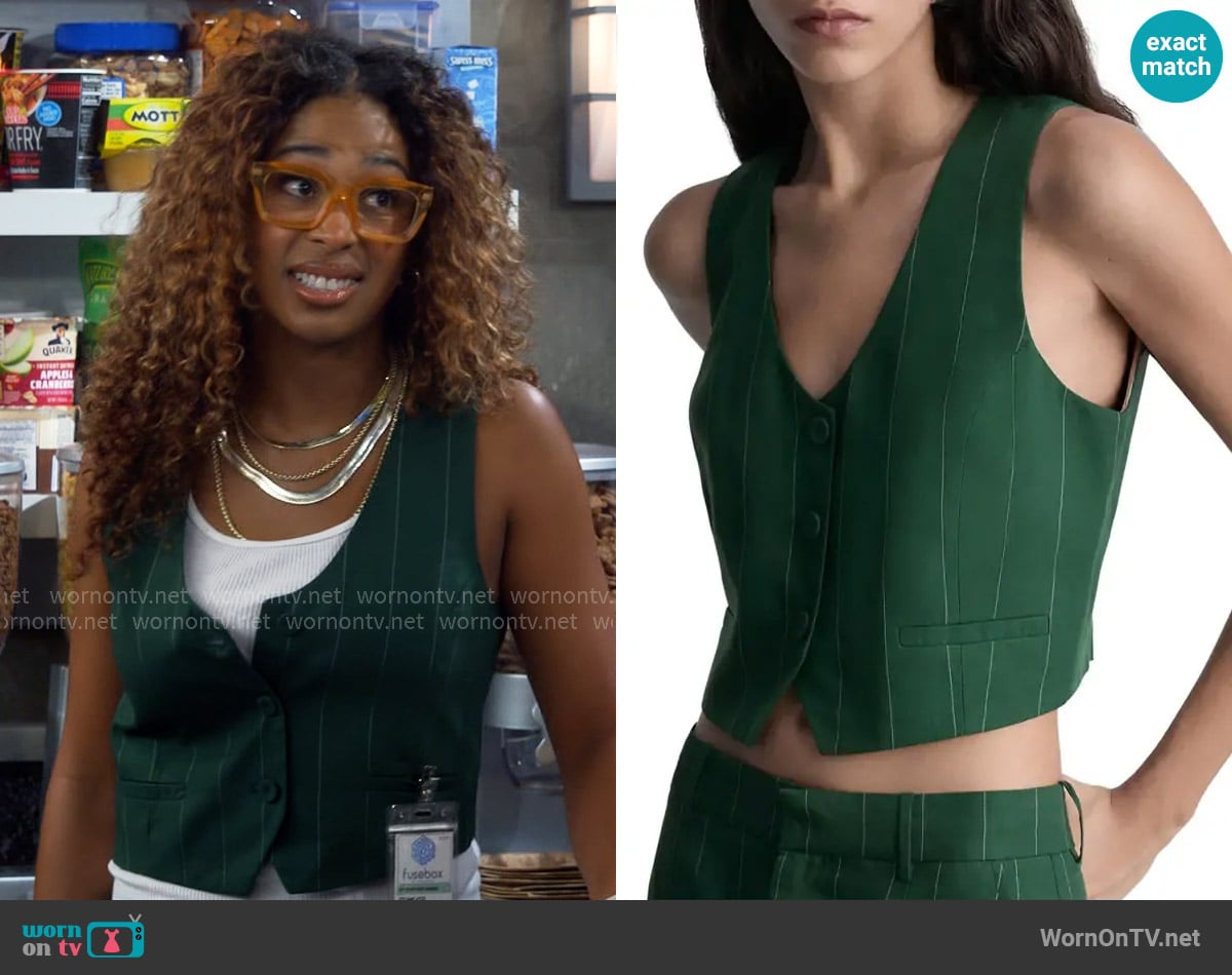 Mango Pinstripe Suit Vest worn by Courtney (Skye Townsend) on The Neighborhood