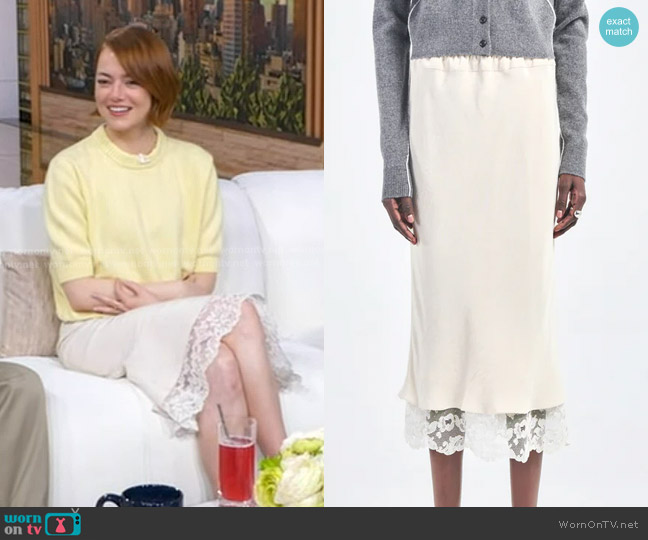 Maria Mcmanus Lace Bias Skirt in Ivory worn by Emma Stone on Good Morning America
