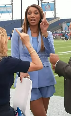Maria Taylor’s blue blazer and shorts on Access Hollywood
