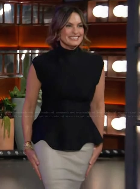 Mariska Hargitay’s black peplum top on The Kelly Clarkson Show