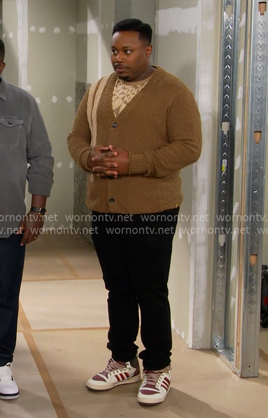 Marty’s camel striped cardigan on The Neighborhood
