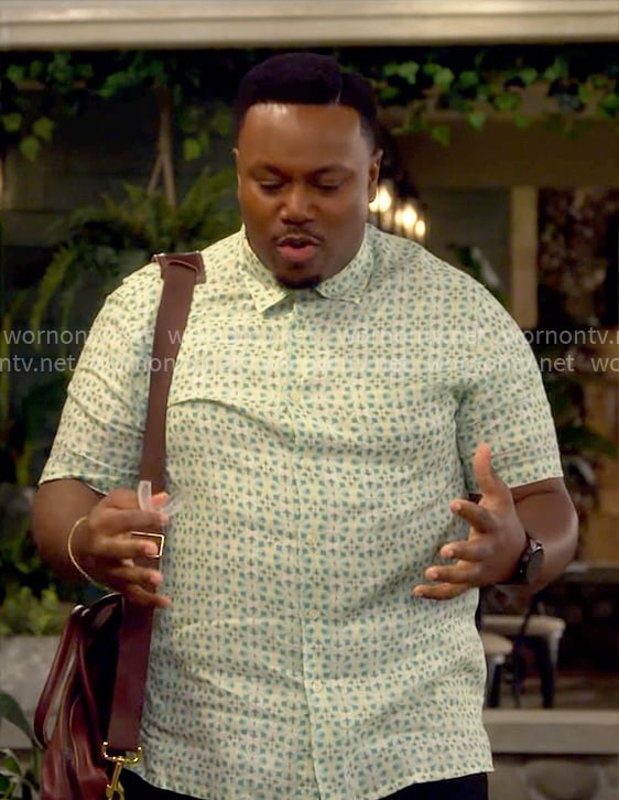 Marty’s green printed short sleeve shirt on The Neighborhood