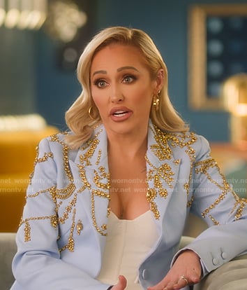 Mary’s blue embellished confessional blazer on Selling Sunset