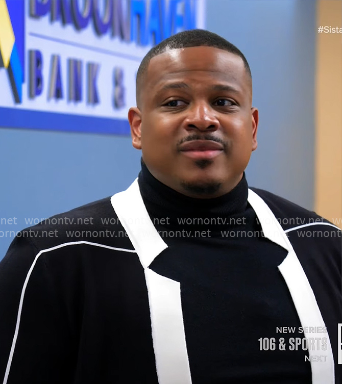 Maurice’s black and white cardigan on Tyler Perrys Sistas