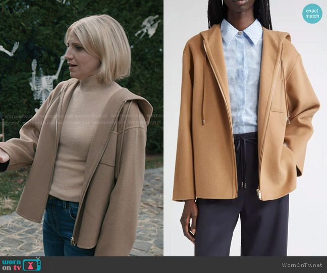 Max Mara Mini Virgin Wool Blend Hooded Jacket in Camel worn by Sharon Norman (Annaleigh Ashford) on Elsbeth
