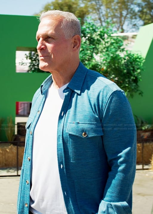 Mel’s blue overshirt on The Golden Bachelor