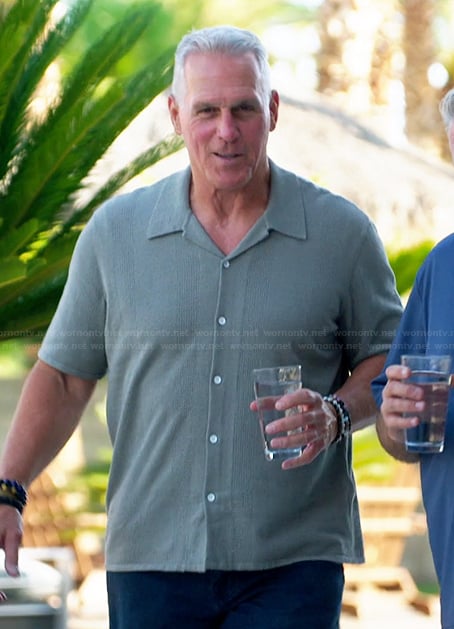 Mel’s green pointelle shirt on The Golden Bachelor