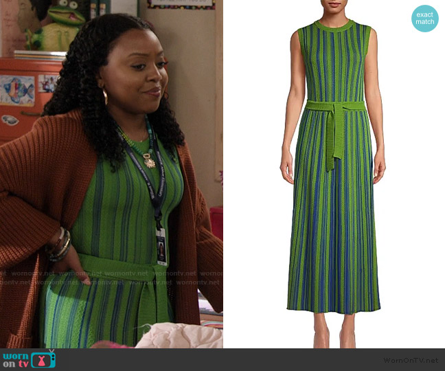 Misook Striped Rib-Knit Belted Midi-Dress worn by Janine Teagues (Quinta Brunson) on Abbott Elementary