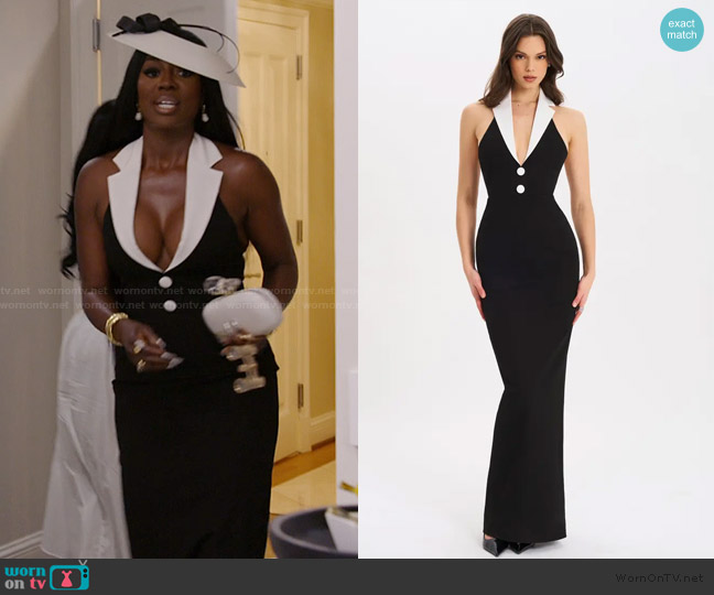Miss Circle Raelyn Black and White Business Casual Maxi Dress worn by Wendy Osefo on The Real Housewives of Potomac
