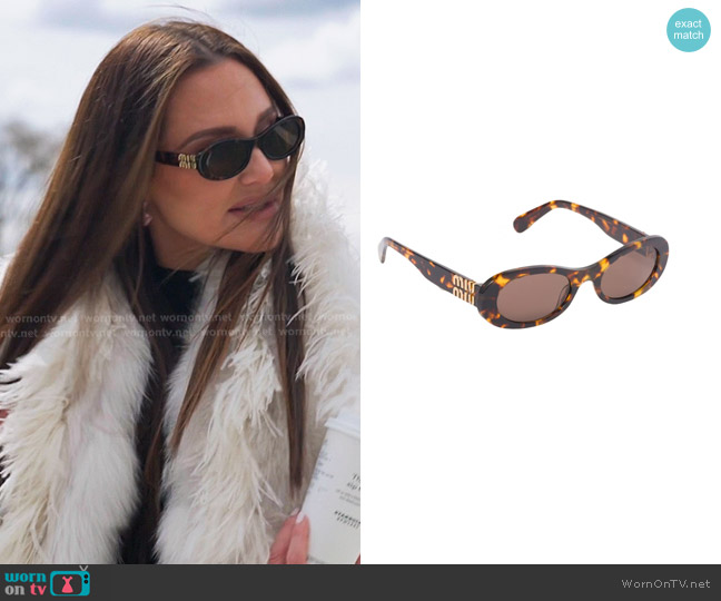 Miu Miu miu glimpse sunglasses worn by Meredith Marks on The Real Housewives of Salt Lake City