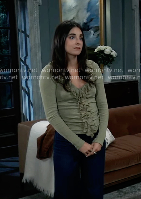 Molly’s olive green ruffled top on General Hospital