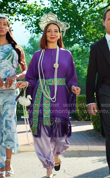 Molly’s purple fringed dress with green belt on Loot