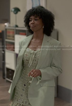 Monica’s green crochet mini dress on Reasonable Doubt