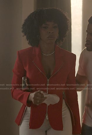 Monica’s red zip jacket on Reasonable Doubt