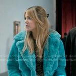 Morgan’s turquoise blue fur jacket on High Potential
