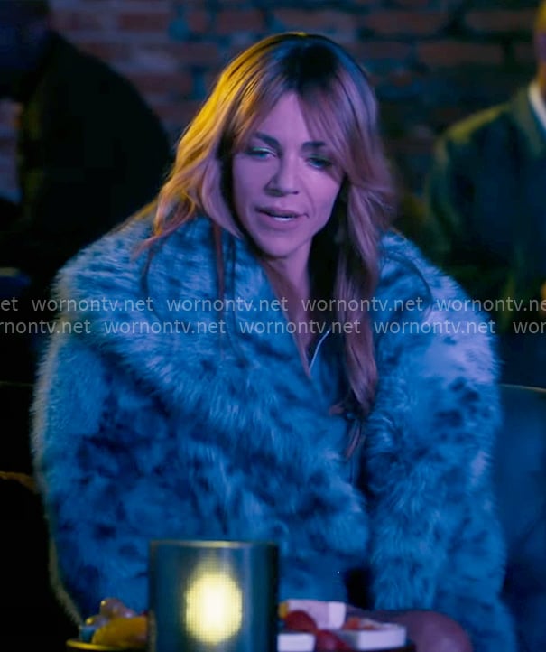 Morgan’s blue fur jacket on High Potential