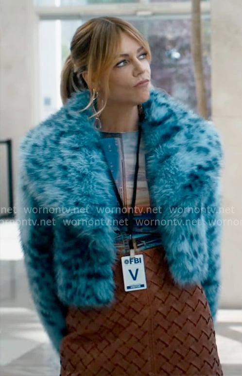 Morgan’s blue fur jacket on High Potential