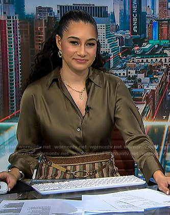Morgan’s green blouse and striped skirt on NBC News Daily
