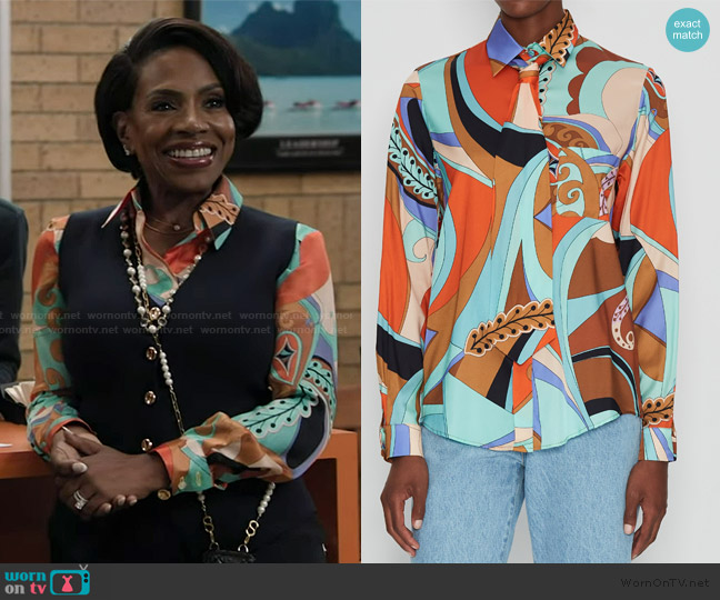 Nadia Rapti Vintage Mosaic Shirt worn by Barbara Howard (Sheryl Lee Ralph) on Abbott Elementary