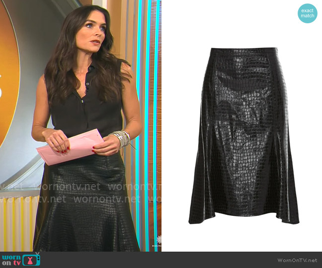 Natori Faux Leather Trumpet Skirt worn by Lilia Luciano on CBS Mornings