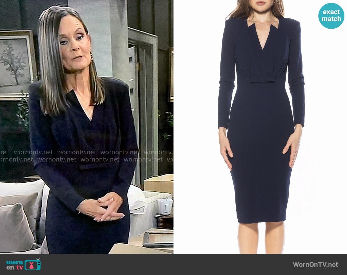 Navy by Alexia Admor Arleth V-Neck Sheath Dress worn by Lucy Coe (Lynn Herring) on General Hospital