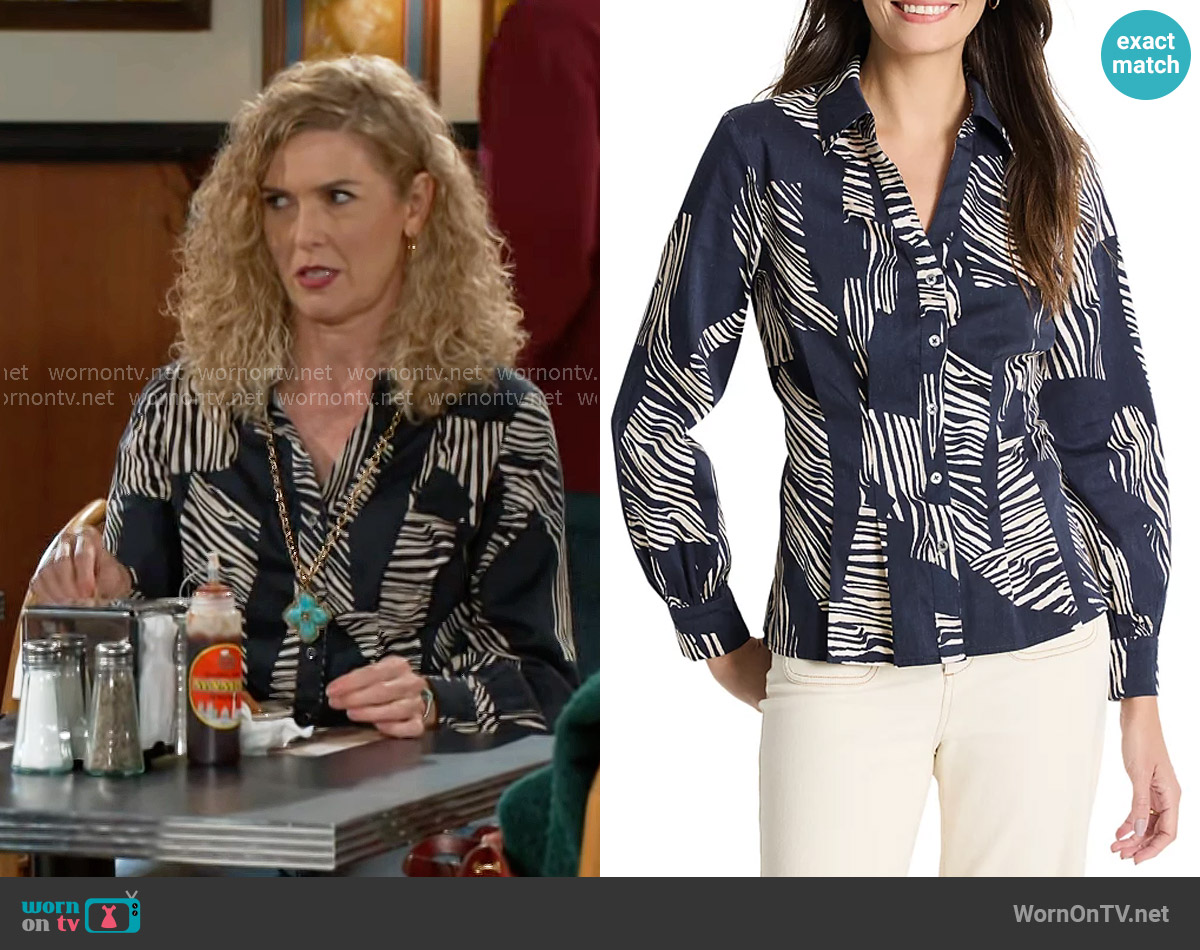 Nic + Zoe Zebra Stripe Shirt worn by Jan Morgan (Jerri Tubbs) on Beyond the Gates