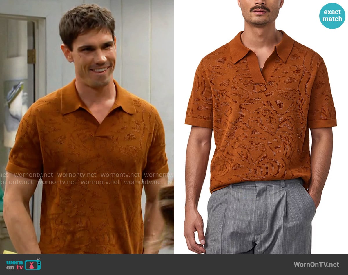 NN07 Ryan Flower Polo in Caramel worn by Dr. John Finnegan (Tanner Novlan) on The Bold and the Beautiful