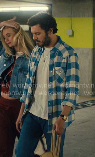 Noah’s blue and white check shirt on Nobody Wants This