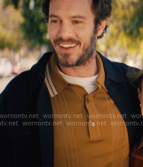 Noah’s mustard polo sweater with striped collar on Nobody Wants This