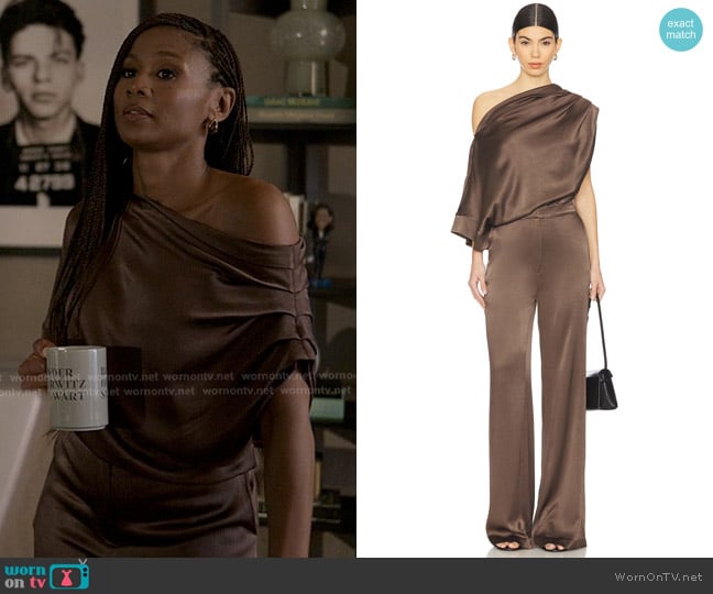 NONchalant Label Kenzie Top in Chocolate worn by Jax Stewart (Emayatzy Corinealdi) on Reasonable Doubt