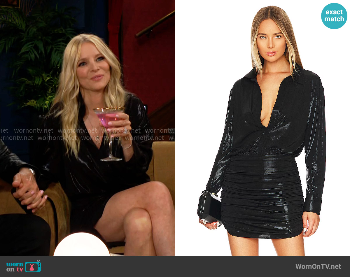 Norma Kamali Boyfriend Shirred Shirt Dress worn by Christine Blair Williams (Lauralee Bell) on The Young and the Restless