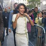 Olivia Dean’s tweed short sleeve top and skirt on Today