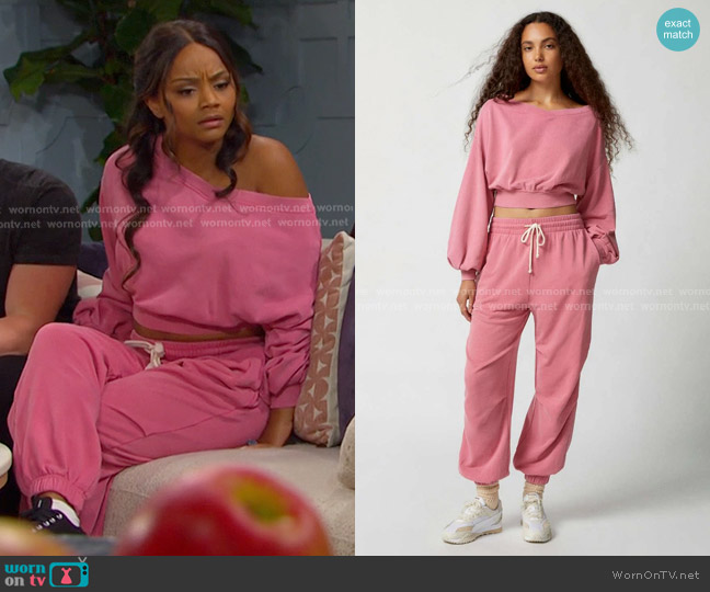 Out From Under Good Days Cropped Sweatshirtin Pink worn by Chanel Dupree (Raven Bowens) on Days of our Lives