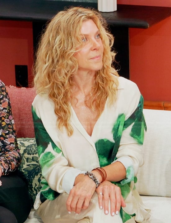 Peg’s white and green floral blouse on The Golden Bachelor